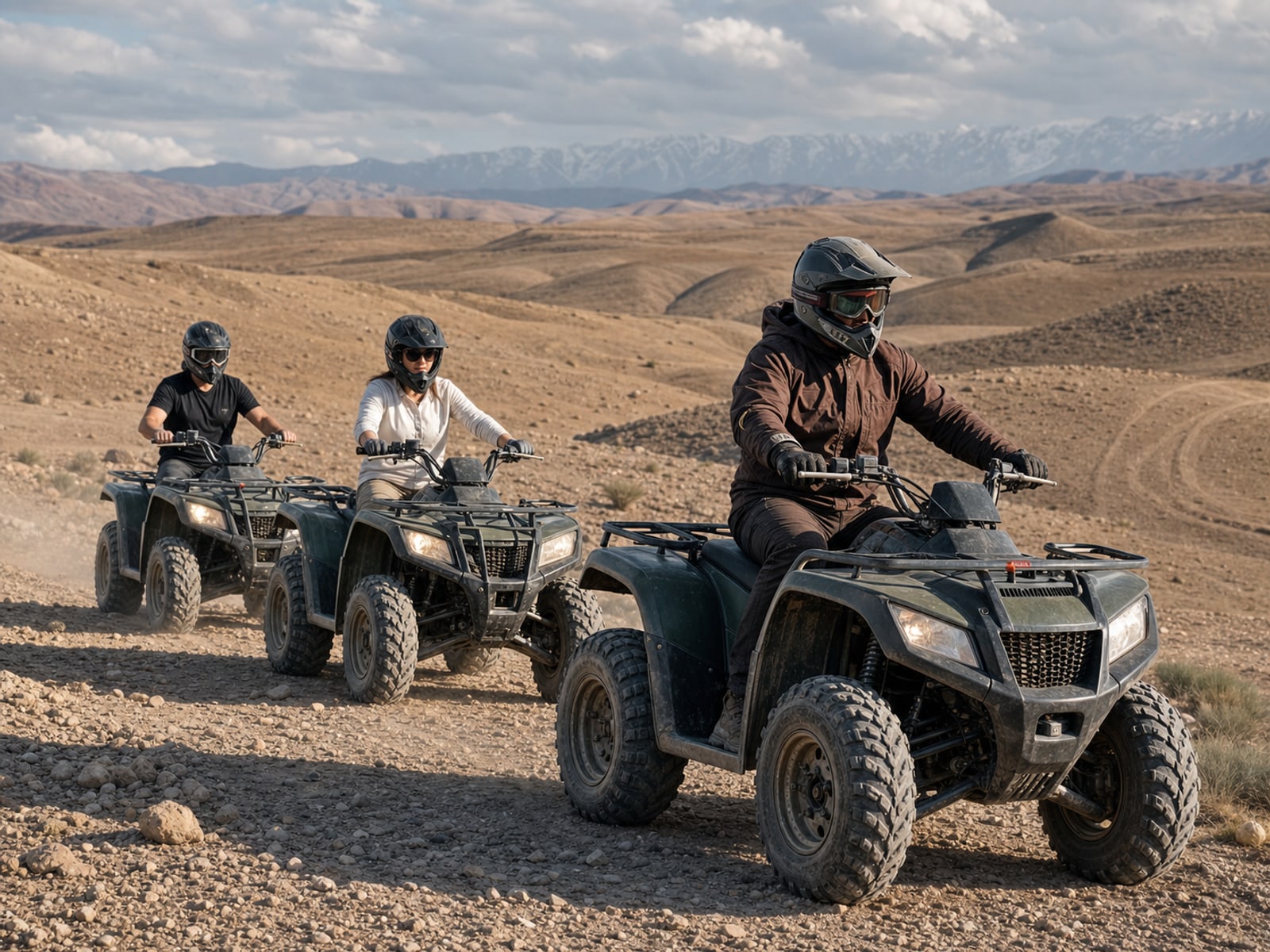 Quad bikes kicking up dust across the Agafay stone desert