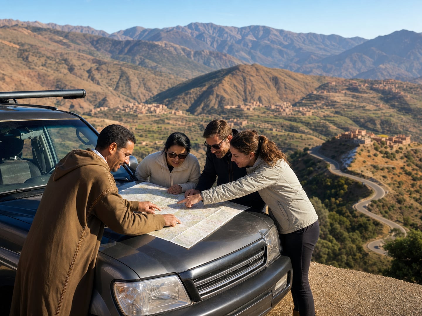 Travellers planning a Three Valleys route with their driver-guide